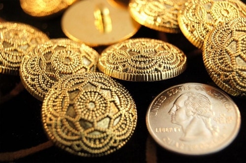 Vintage Gold Buttons Embossed Floral Metallic Gold Shank Buttons