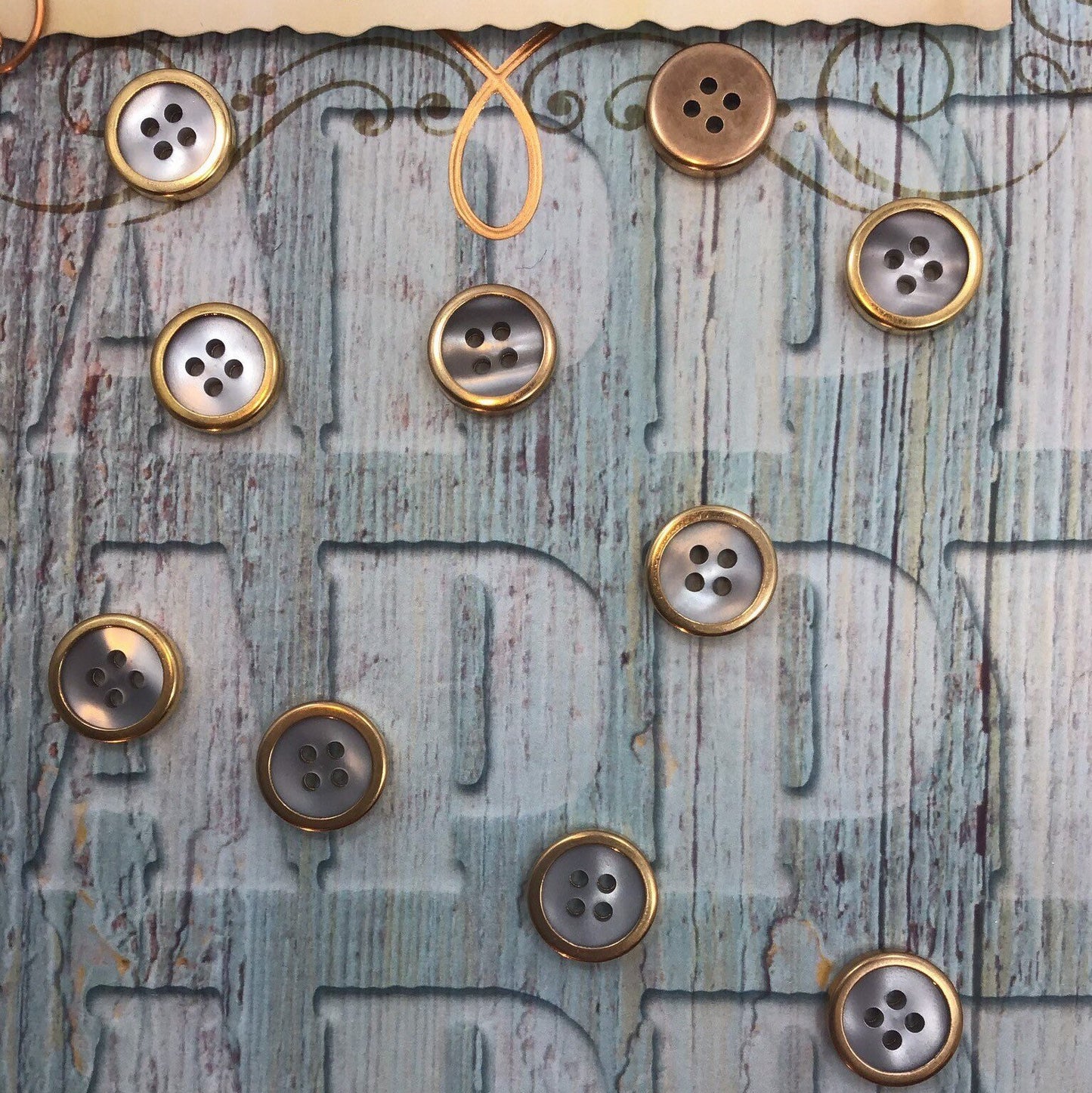 Gold Rim 4 Hole Small Buttons 1/2" Vintage Buttons for Clothing / Shirt Buttons / Blouse Buttons / Dress Buttons 25