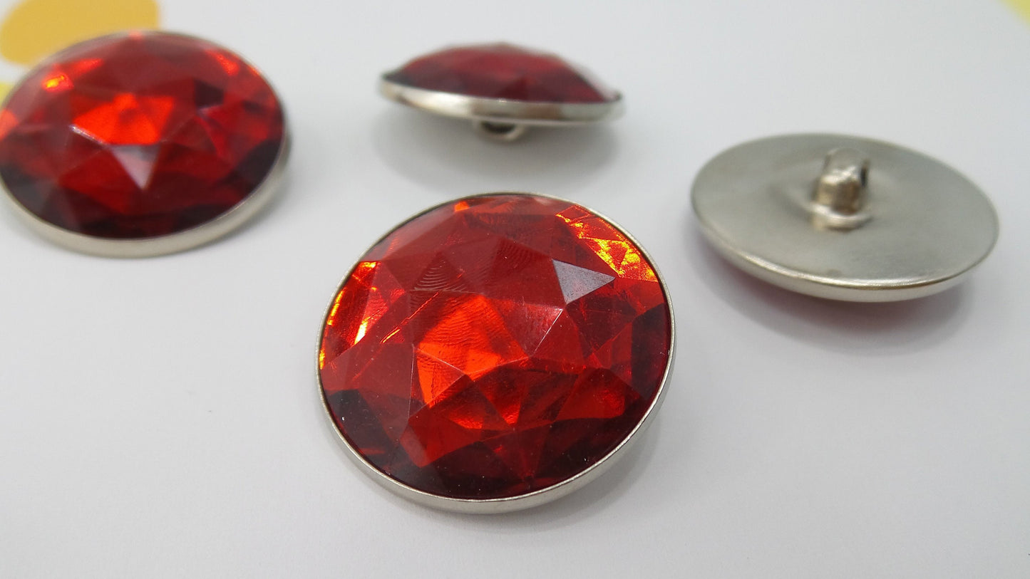 GORGEOUS RED GEM 1-1/8" Metal Buttons for Clothing / Blazer Buttons & Jacket Buttons / Dress Buttons / Decorative Buttons 172