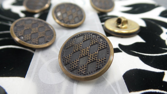 DIAMOND TEXTURED Dark Bronze Buttons 3/4" Vintage Metal Shank Buttons for Clothing / Blazer Buttons & Jacket Buttons 131