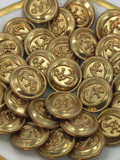 QUALITY 7/8" Anchor Embossed Gold Metal Shank Buttons ITALIAN Vintage Sewing Button / Coat & Jacket Buttons / Designer Buttons 601