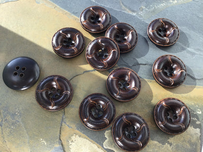 Made in JAPAN 1" Chocolate Brown 4 Hole Resin Leather Buttons / Coat & Jacket Buttons / Dress Buttons / Designer Decorative Buttons 667