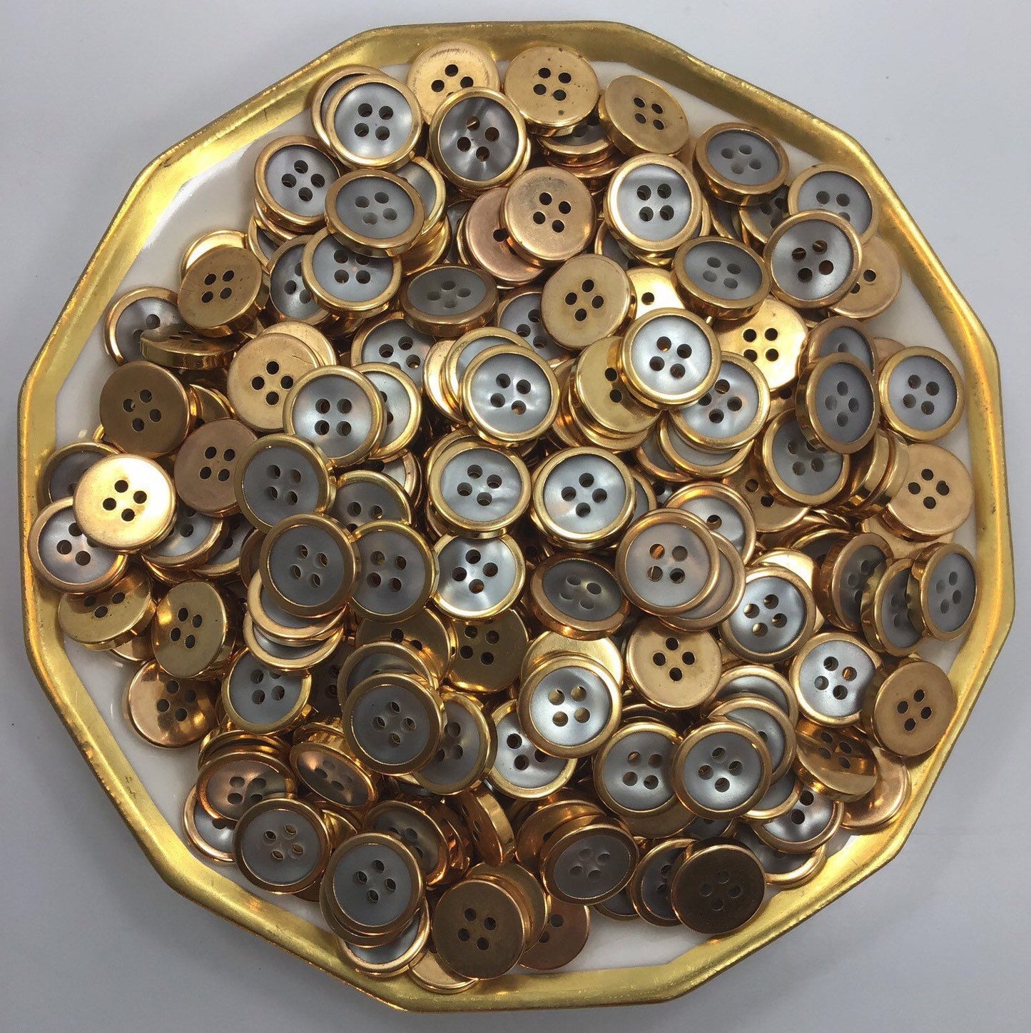 Gold Rim 4 Hole Small Buttons 1/2" Vintage Buttons for Clothing / Shirt Buttons / Blouse Buttons / Dress Buttons 25