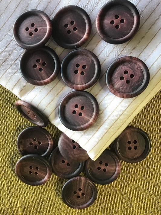 Italian MAHOGANY 4 HOLE Buttons 1" (25mm) 40L Multi Reddish Brown Buttons Vintage/ Jacket & Coat Buttons/ Wholesale Decorative Buttons 866