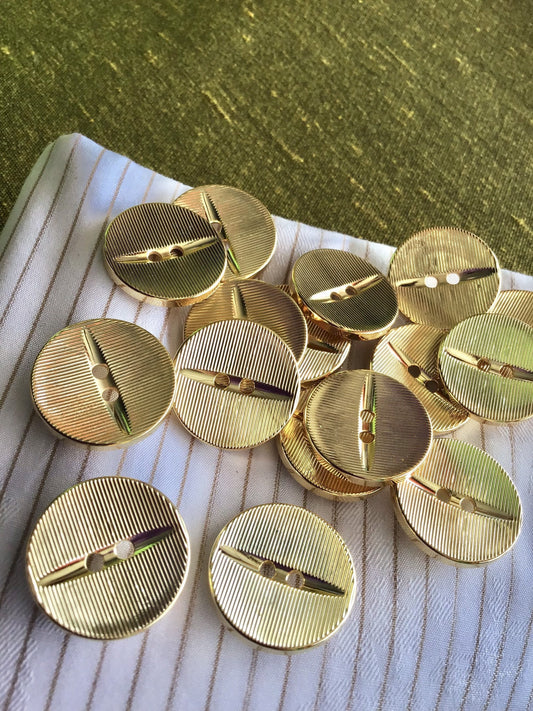 ITALIAN 2 Hole METALLIC GOLD Buttons 7/8" (23mm) 36L Vintage Sewing Button / Dress buttons / Shirt Buttons / Designer Buttons 815