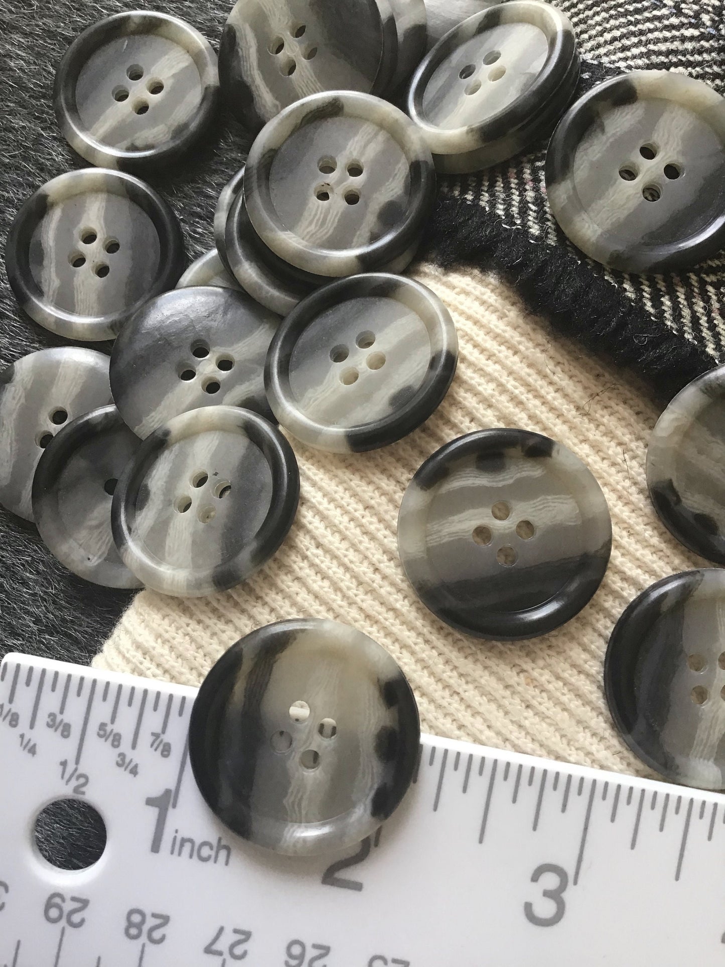 WHOLESALE Multi-Grey VINTAGE ITALIAN 4 Hole Buttons for clothing Dress Buttons 1-1/8" (28mm) 44L Sewing Buttons Plastic Craft Buttons 503