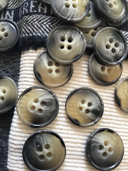 ITALIAN Taupe Grey Clear SWIRL Buttons VINTAGE 4 Hole Buttons for Clothing / Jacket Buttons / Coat Buttons / Designer Decorative Buttons 516