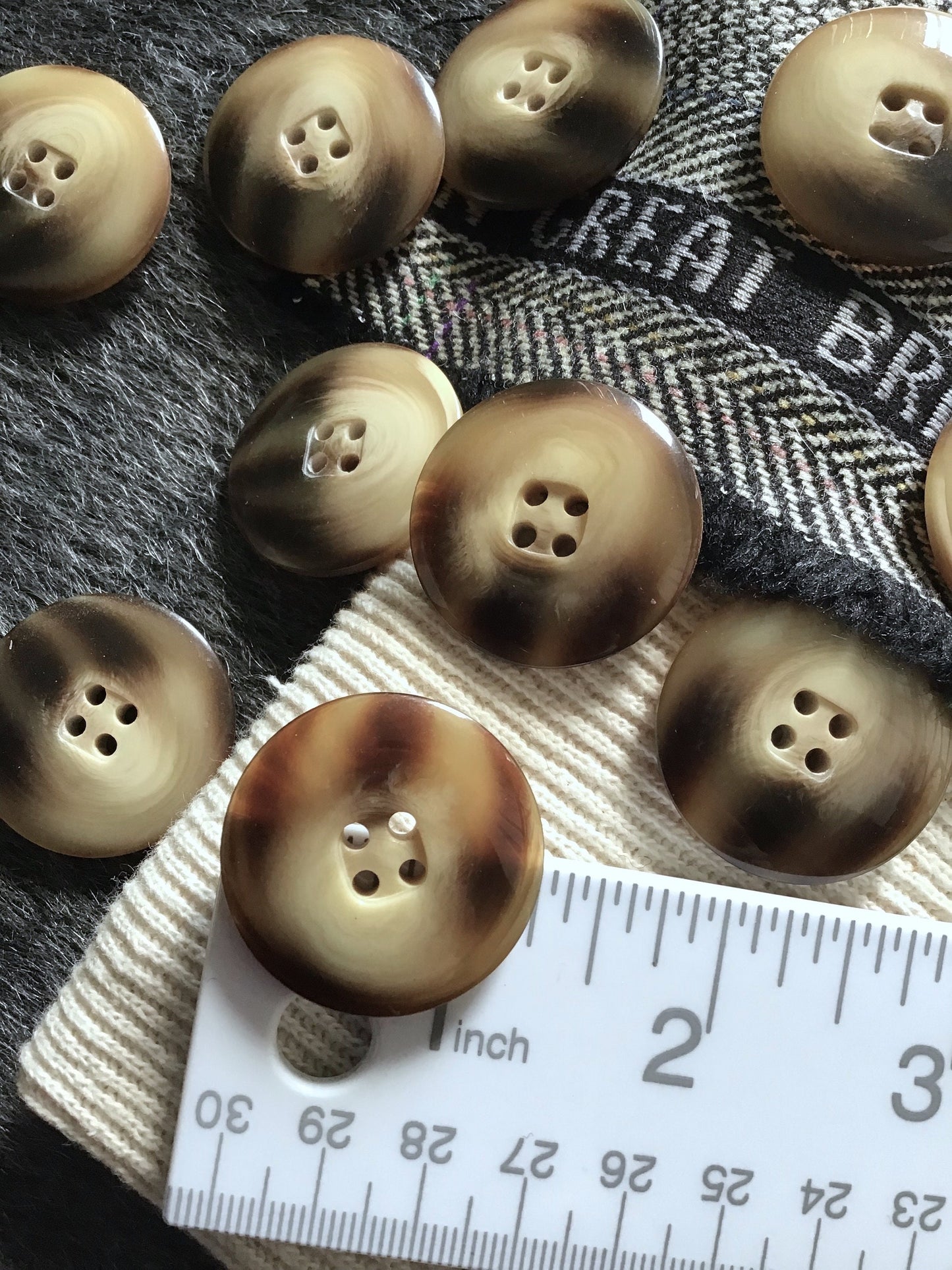 ITALIAN Designer Toffee Brown Buttons VINTAGE 4 Hole Buttons for Clothing 1-1/4" (32mm) 50L Premium Quality Coat & Jacket Buttons 517