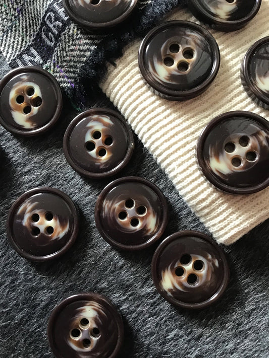 ITALIAN Chocolate Brown Cream VINTAGE Buttons Premium Quality Coat & Jacket Buttons 1-1/4" (32mm) 50L Designer Decorative Buttons 518