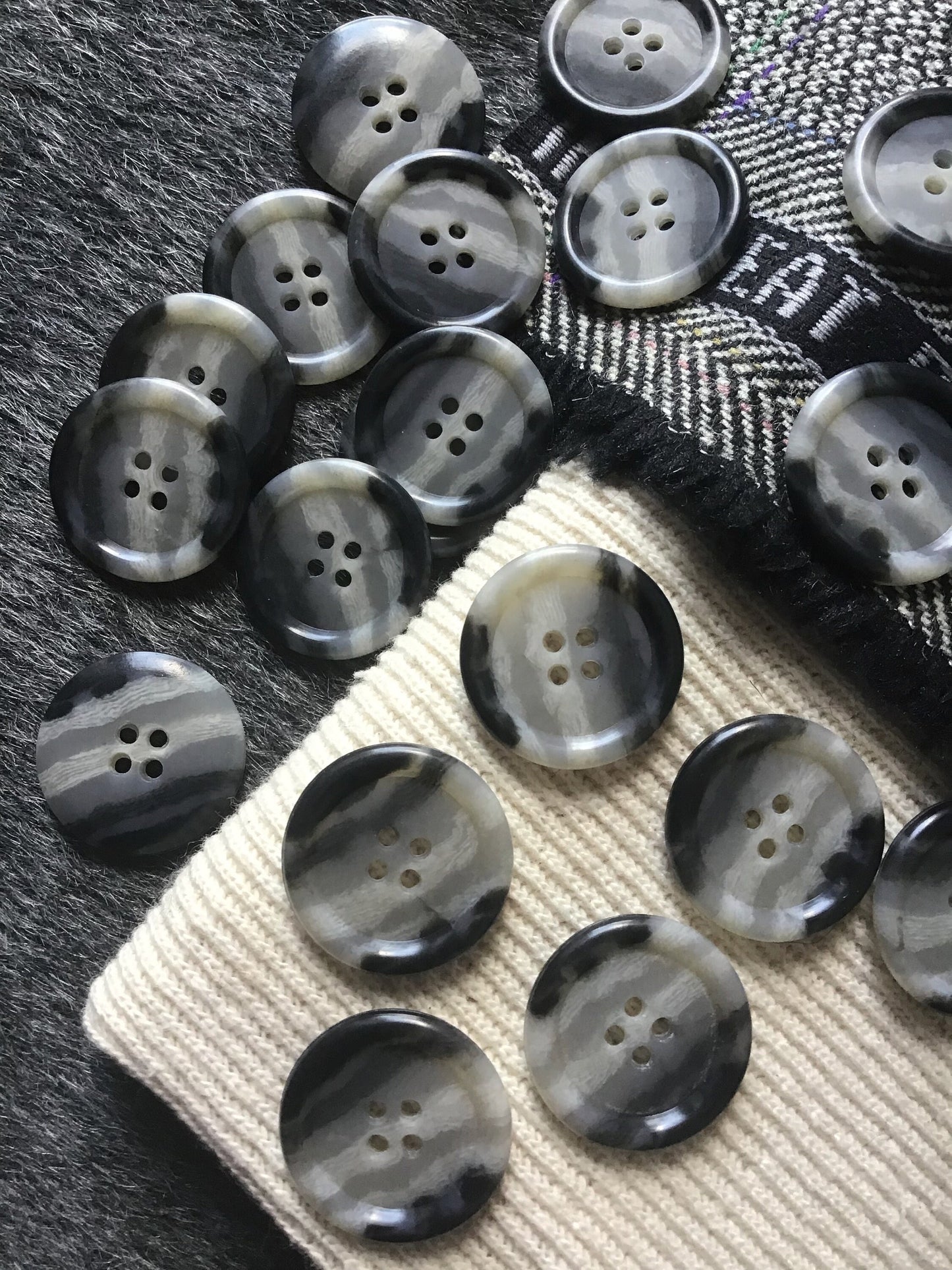 1" Grey Buttons WHOLESALE 4 Hole Buttons VINTAGE 25mm 40L Gray Buttons for Clothing / Multi-Gray Craft Buttons / Sewing Buttons 504