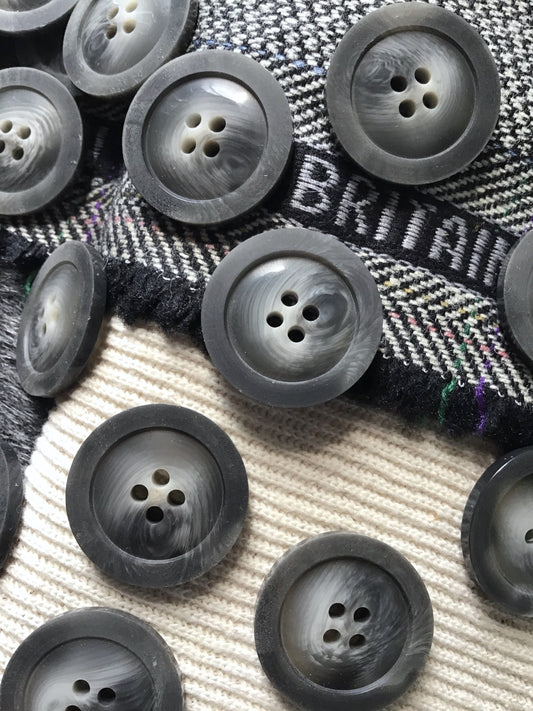 ITALIAN Buttons Ash Grey with Swirl VINTAGE Buttons 1-1/8" (28mm) 44L Jacket & Coat Buttons / 4 Hole Sewing Buttons for Clothing 514