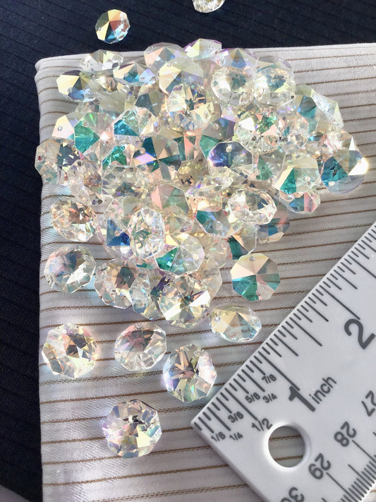 2 Hole 9/16" (14mm) 22L Octogon Holographic Crystal Glass #978 Vintage Chandelier Glass Parts for Home Decor Craft Project Vintage Supply