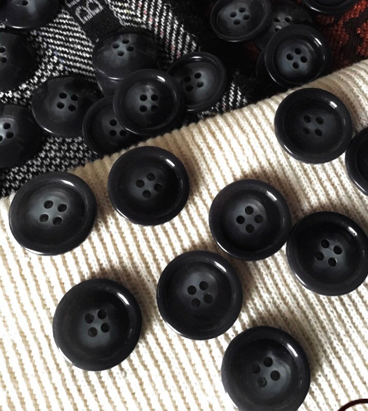 Italian 4 HOLE BLACK Buttons 7/8" (23mm) 36L Black Dark Gray Buttons/ Clothing Vintage Buttons/ Wholesale Sewing Buttons 595