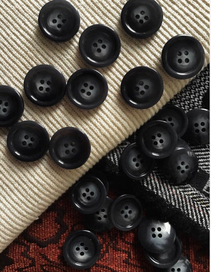 Italian 4 HOLE BLACK Buttons 7/8" (23mm) 36L Black Dark Gray Buttons/ Clothing Vintage Buttons/ Wholesale Sewing Buttons 595