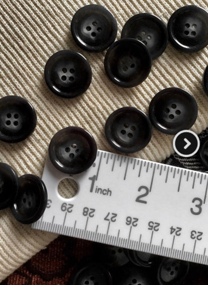 Italian 4 HOLE BLACK Buttons 7/8" (23mm) 36L Black Dark Gray Buttons/ Clothing Vintage Buttons/ Wholesale Sewing Buttons 595