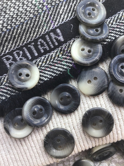 Italian Black Grey 2 Hole Buttons 13/16" (20mm) 32L Vintage Sewing Buttons #1098 by the piece & Wholesale Buttons