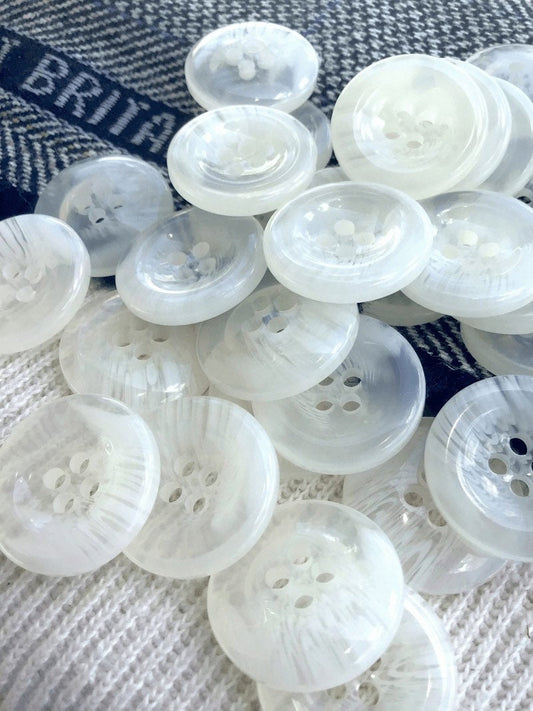 Italian 4 Hole Milky White Clear Buttons 15/16" (22mm) 36L Sewing Buttons #1096 by the piece & Wholesale Buttons