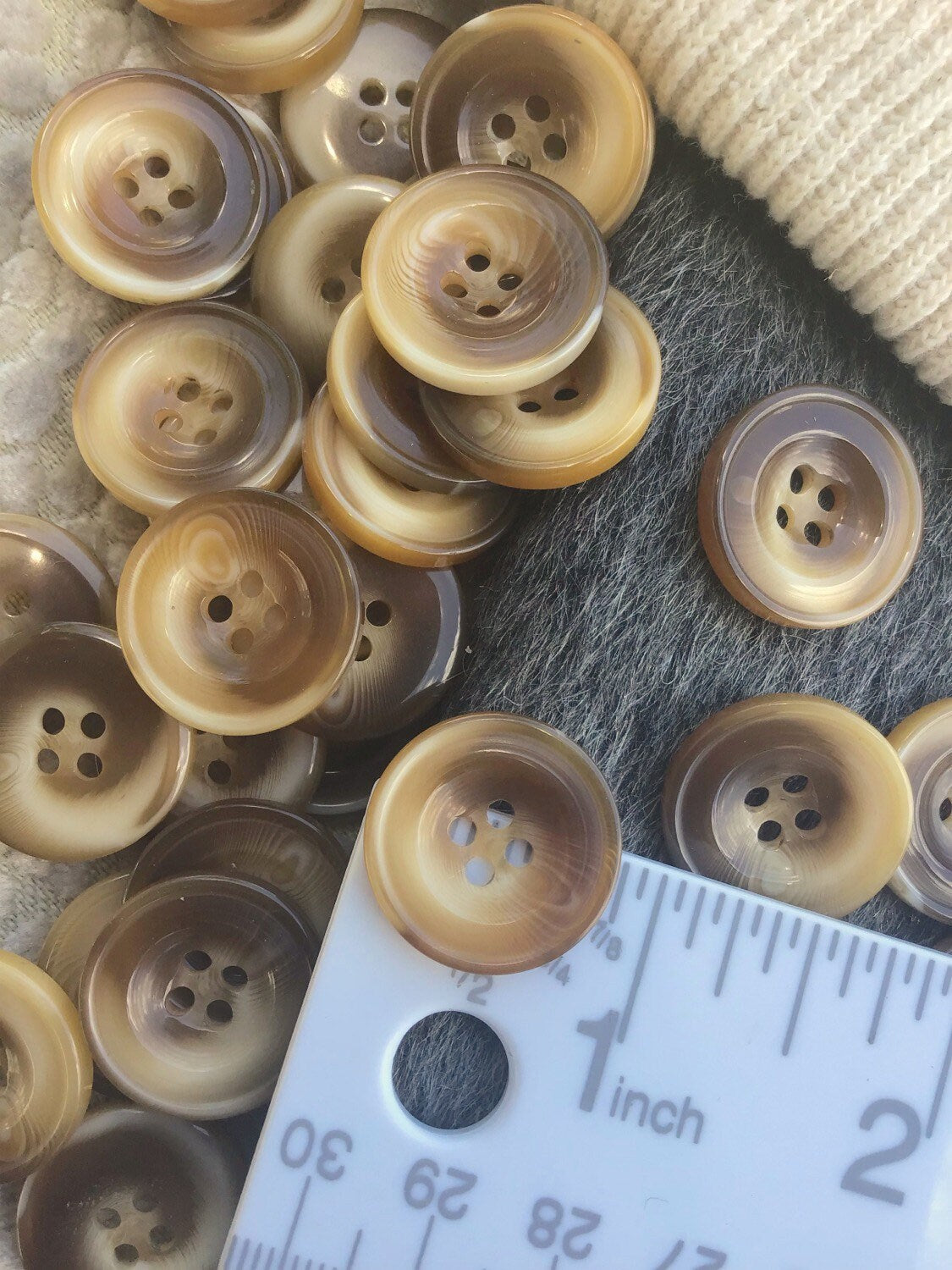 Italian Ginger Brown Textured 4 Hole Buttons 13/16" (20mm) 32L Vintage Sewing Button #1093 by the piece & Wholesale Buttons