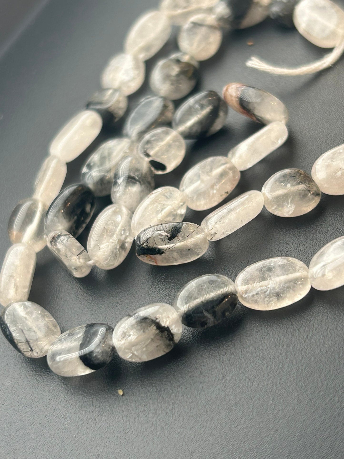 Hand-cut Grey Gemstone frosted white Beads for Jewelry, Bracelets and Necklaces 13” Strand 42 PCs ova hi  Shaped 8mm x 5mm #81-25