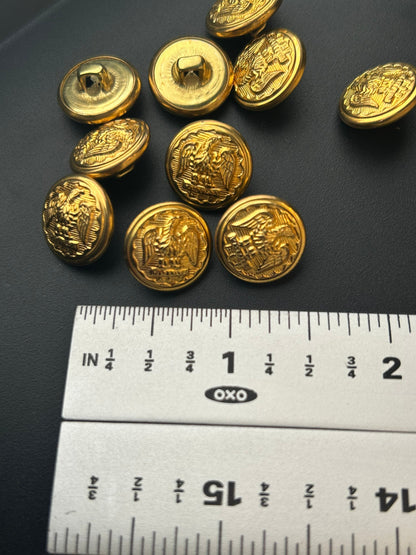 GOLD Eagle EMBOSSED METAL Buttons 15mm (5/8") Vintage Gold Metal Shank Buttons for Clothing / Blazer Coat Buttons & Jacket Buttons #1189