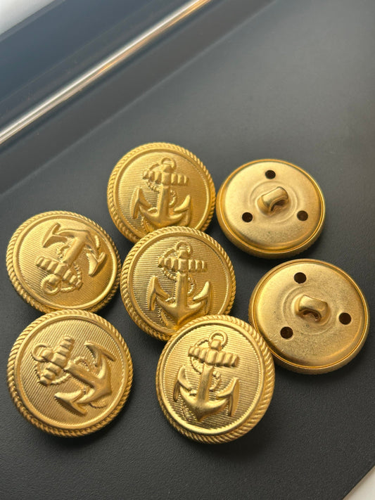 1” GOLD ANCHOR EMBOSSED Metal Buttons 25mm Matte Gold Metal Shank Buttons for Clothing / Blazer Coat Buttons, Dress & Jacket Buttons #1183