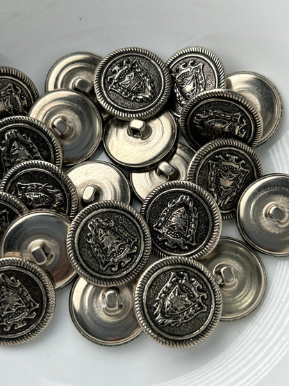 Silver SHIELD EMBOSSED METAL Buttons 7/8” 22mm Metal Shank Buttons for Clothing / Blazer Coat Buttons, Dress & Jacket Buttons #197