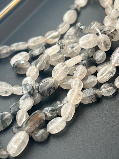 Hand-cut Grey Gemstone frosted white Beads for Jewelry, Bracelets and Necklaces 13” Strand 42 PCs ova hi  Shaped 8mm x 5mm #81-25