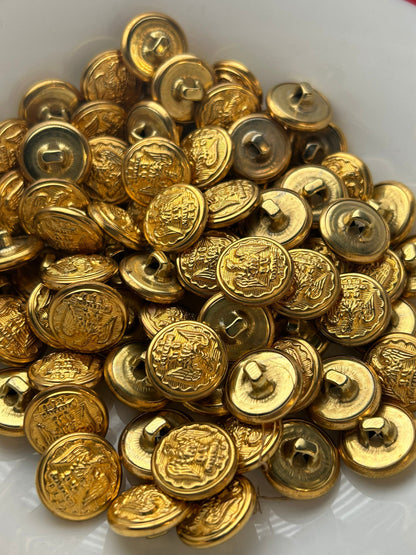 GOLD Eagle EMBOSSED METAL Buttons 15mm (5/8") Vintage Gold Metal Shank Buttons for Clothing / Blazer Coat Buttons & Jacket Buttons #1189