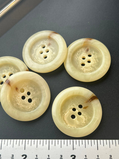 ITALIAN BUTTONS 4 hole Ivory with a hint of Earthtone Brown Buttons 1-1/8 (28mm) Designer Buttons / Clothing Vintage Buttons #1110