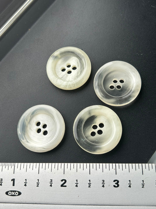 ITALIAN BUTTONS 4 hole Clear White Buttons 1” (25mm) Designer Buttons / Clothing  Buttons #1070