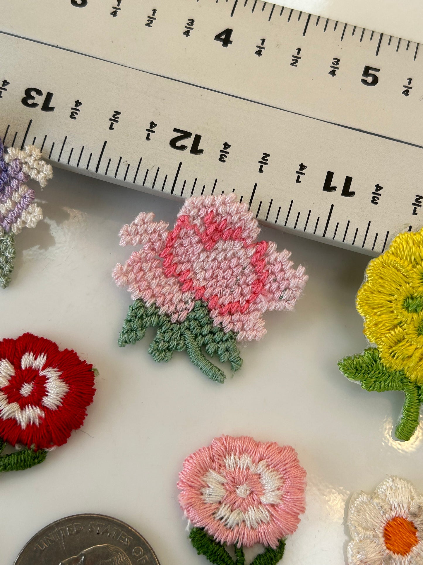 9 pieces FLORAL VINTAGE appliqués pink light pink orange yellow purple lilac flower iron on Patches #8