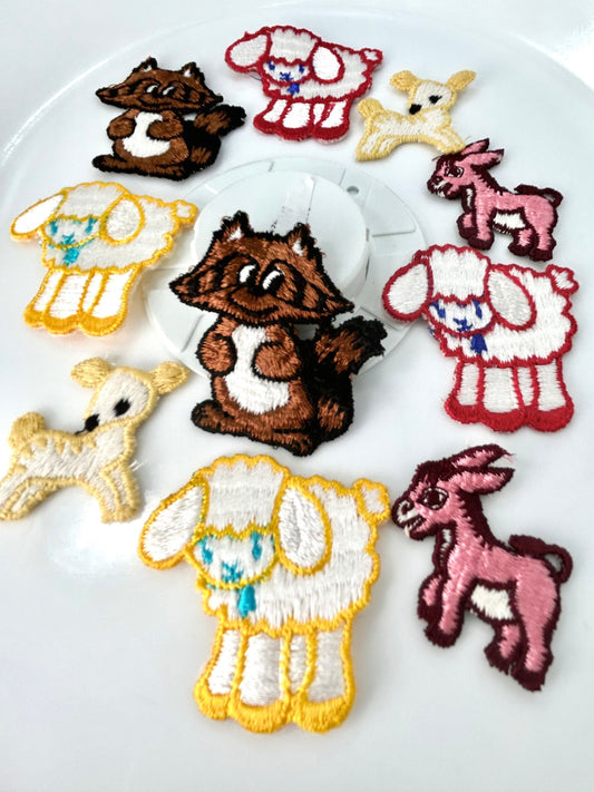 Sheep deers chipmunk Appliqués Collection red yellow pink butter cream, brown embroidered appliques patches #56