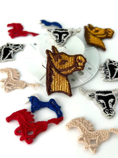 Horses vintage embroidered appliques silver black gold blue red beige patches #57