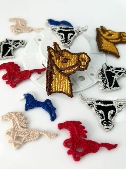 Horses vintage embroidered appliques silver black gold blue red beige patches #57