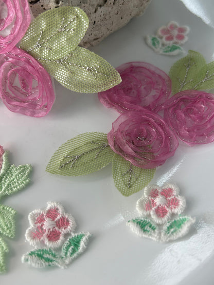 10pcs Pack Elegant Pink Vintage Lace Floral Appliqué – Sheer Rose Embellishments for Beautiful Crafting #31