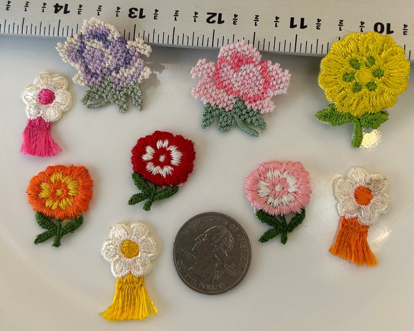 9 pieces FLORAL VINTAGE appliqués pink light pink orange yellow purple lilac flower iron on Patches #8