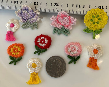 9 pieces FLORAL VINTAGE appliqués pink light pink orange yellow purple lilac flower iron on Patches #8