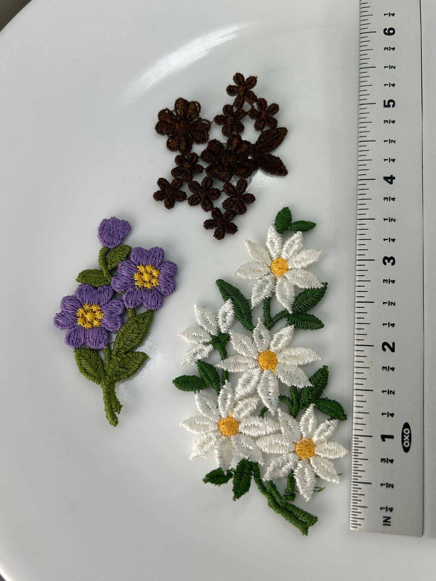 floral lace appliqués chocolate brown, lilac/yellow, white vintage appliques patches wholesale #46