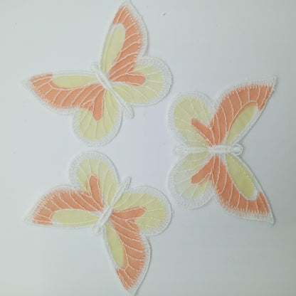 Sheer orange yellow white butterfly appliques sewing patches #497