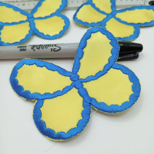 Blue Yellow Butterfly Iron on Appliqué Patches #490