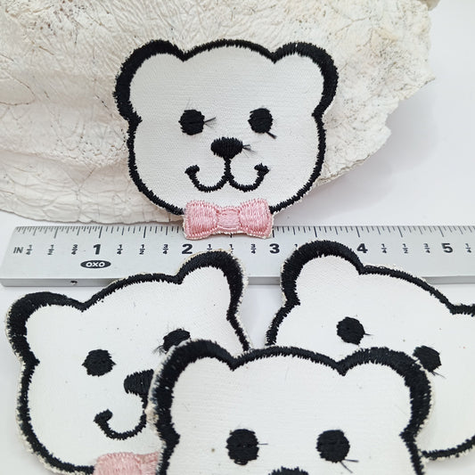 Black White Bear Iron on Patches with pink ribbon appliques #464