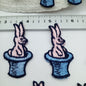 PINK BUNNY in Magic Blue Hat VINTAGE sew on Applique Decorative Patches pastel cartoon rabbit patches #451