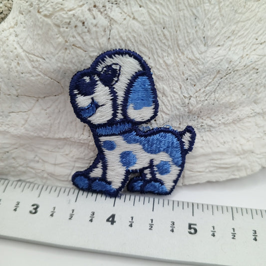 Blue, black, white dog sewing, appliqué Patches #424