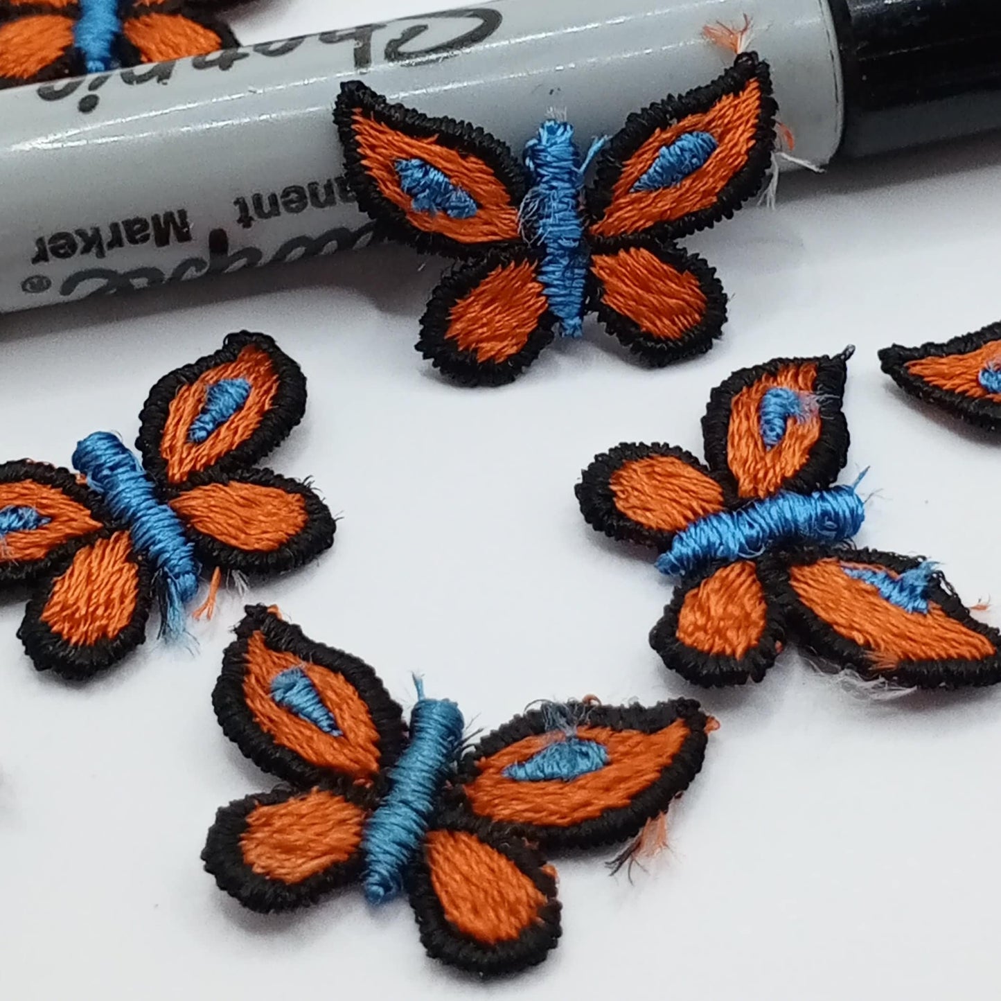 Blue orange black butterfly sewing applique #494