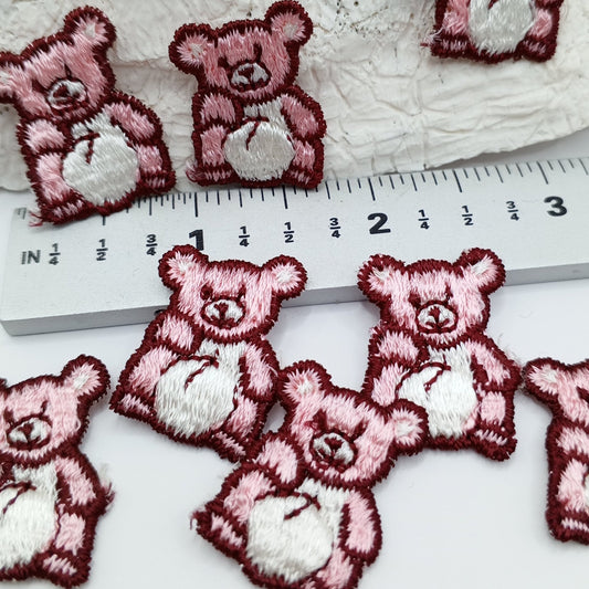 Merlot Ivory Pink Teddy bear Patches sewing appliqué #468