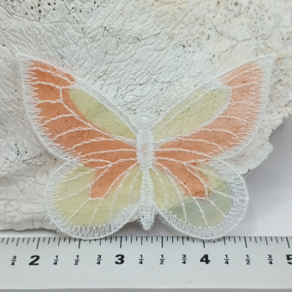 Sheer orange yellow white butterfly appliques sewing patches #497