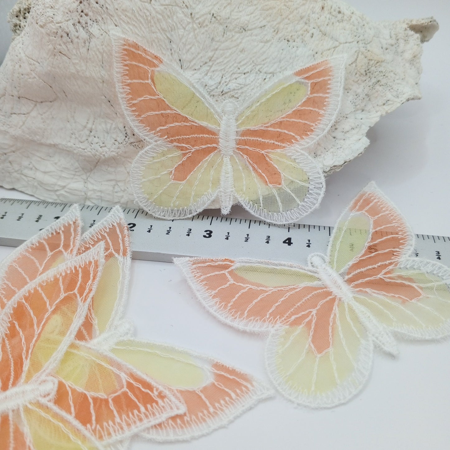 Sheer orange yellow white butterfly appliques sewing patches #497