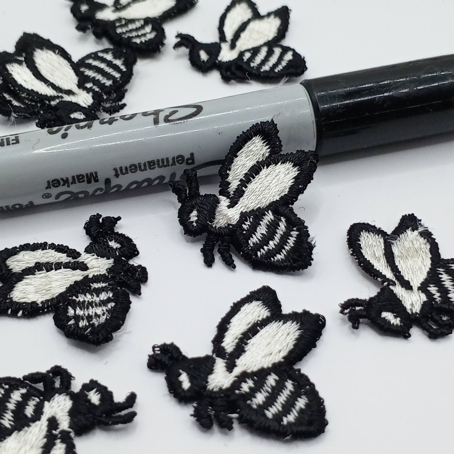 Black, white bumblebee sewing patches appliqué #496