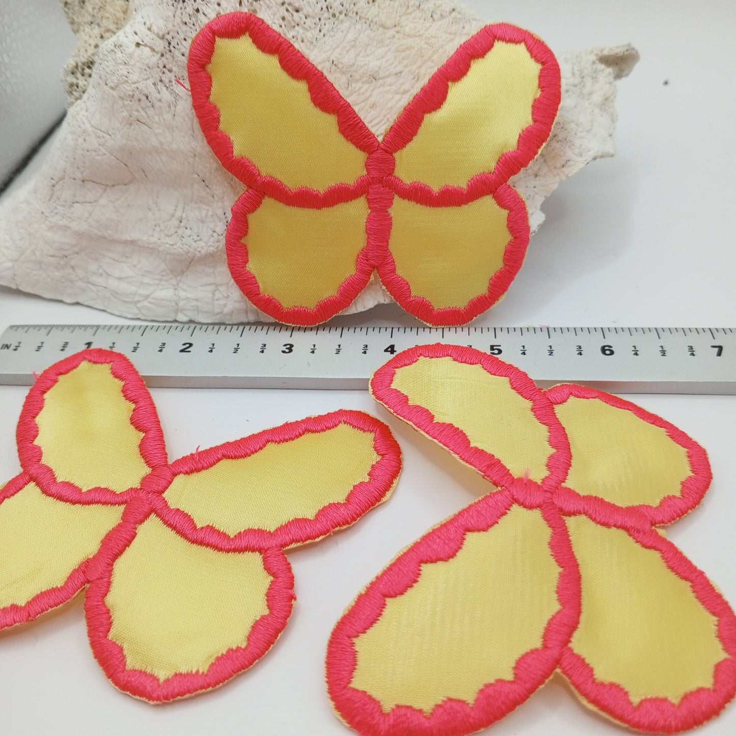 Hot Pink Yellow Butterfly Appliques Iron on Patches #491