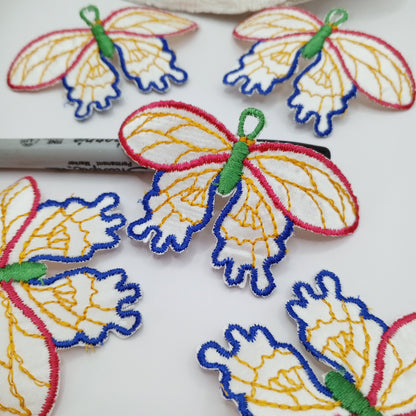 Blue Golden Yellow Hot Pink White Butterfly Iron on Appliqué Patches #492